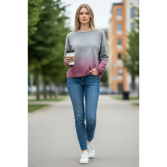 Lucky Brand Tops - 4384) Lucky Brand Ombre Peachy Pink Knit Large Long Sleeve Crewneck Sweatshirt